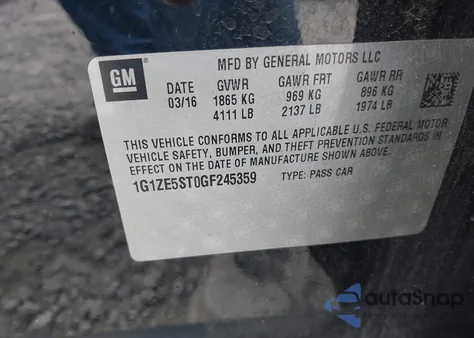 2016 Chevrolet Malibu 1Lt from USA, damaged, VIN 1G1ZE5ST0GF245359